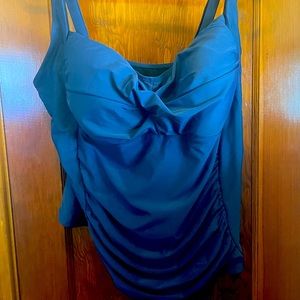 Anthem+ Navy Blue swim top, retro style, lined